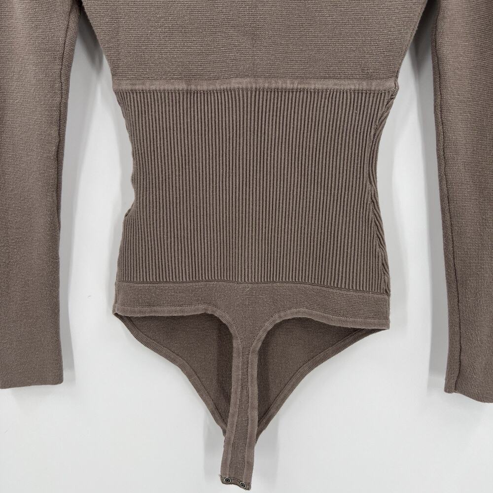 Abercrombie & Fitch Taupe Crew Neck Corset Sweater Bodysuit Stretch Size Small - Picture 8 of 10